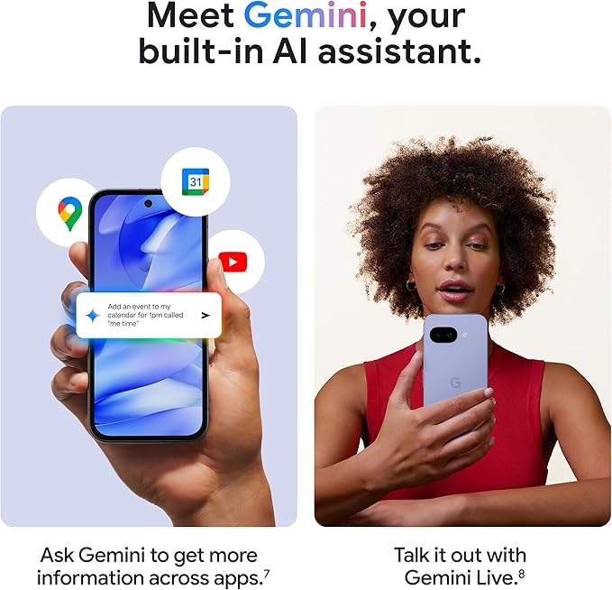 Google Pixel 9a with Gemini - Unlocked Android Smartphone with Incredible Camera and AI Photo Editing, All-Day Battery, and Powerful Security - Obsidian - 128 GB